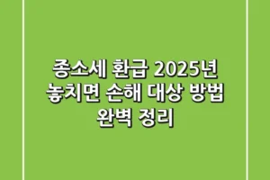 종소세 환급, 2025년 놓치면 손해! 대상, 방법 완벽 정리