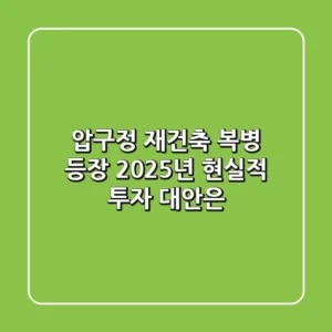 압구정 재건축 복병 등장, 2025년 현실적 투자 대안은?