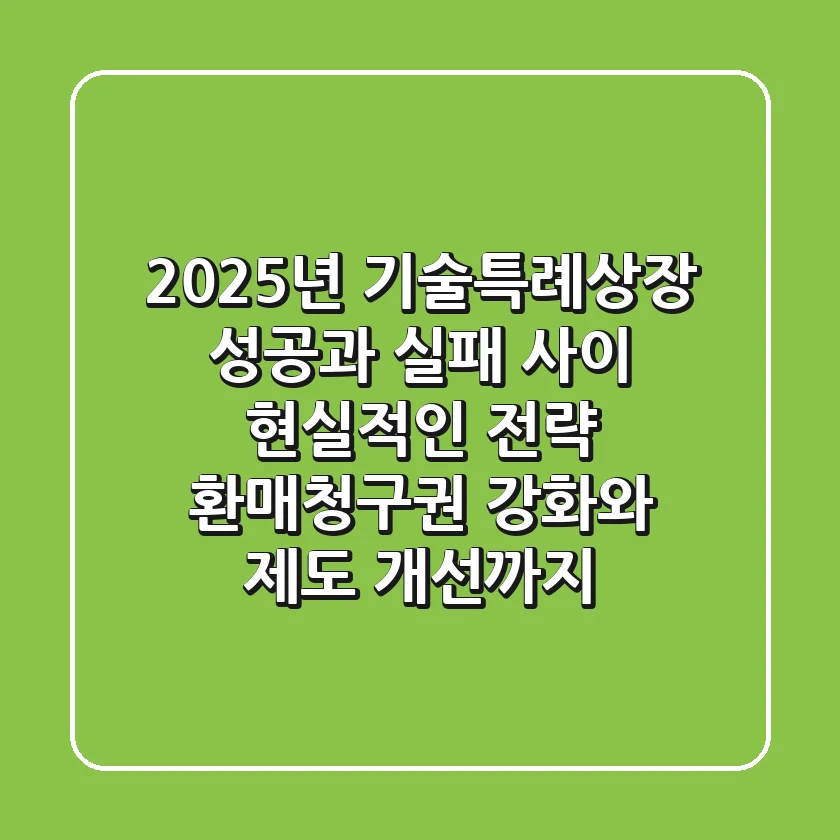 2025년 기술특례상장, 성공과 실패 사이 현실적인 전략 (환매청구권 강화와 제도 개선까지)