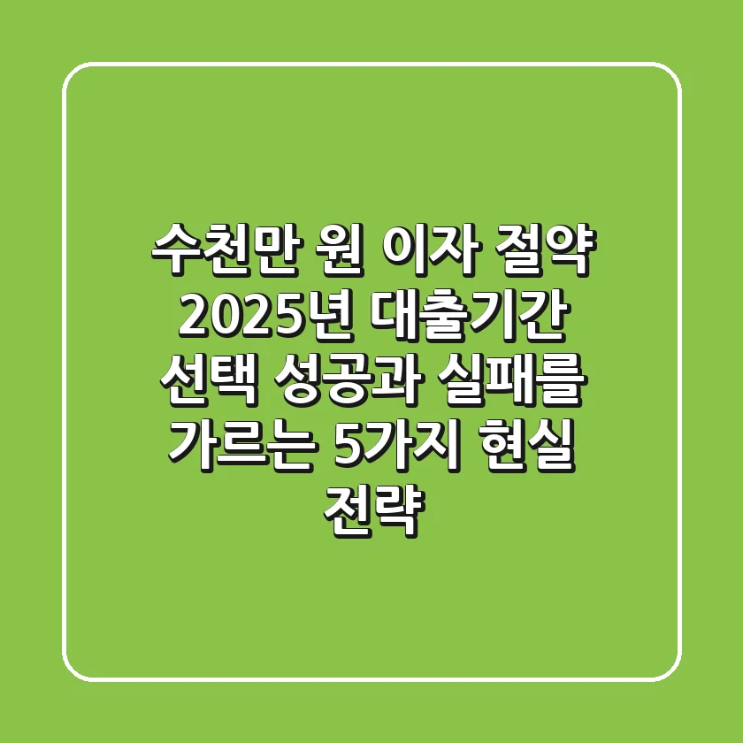 "수천만 원 이자 절약", 2025년 대출기간 선택, 성공과 실패를 가르는 5가지 현실 전략