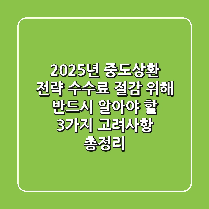 "2025년 중도상환 전략", 수수료 절감 위해 반드시 알아야 할 3가지 고려사항 총정리