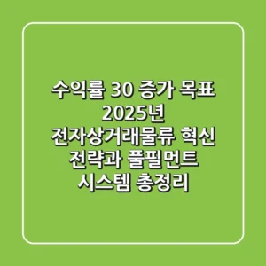 "수익률 30% 증가 목표", 2025년 전자상거래물류 혁신 전략과 풀필먼트 시스템 총정리