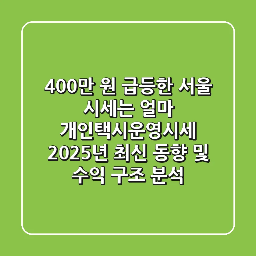 "400만 원 급등한 서울 시세는 얼마?" 개인택시운영시세, 2025년 최신 동향 및 수익 구조 분석