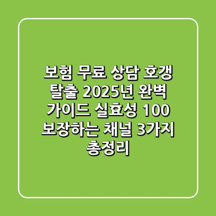 보험 무료 상담, "호갱 탈출 2025년 완벽 가이드" 실효성 100% 보장하는 채널 3가지 총정리