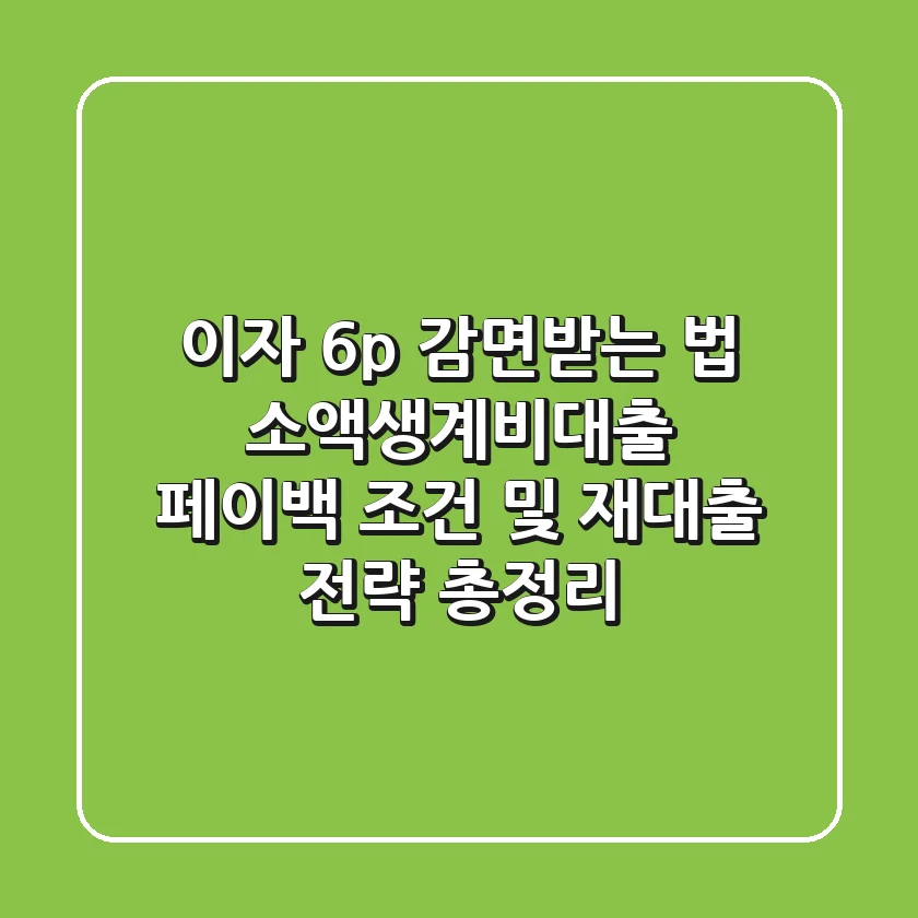 "이자 6%p 감면받는 법", 소액생계비대출 페이백 조건 및 재대출 전략 총정리