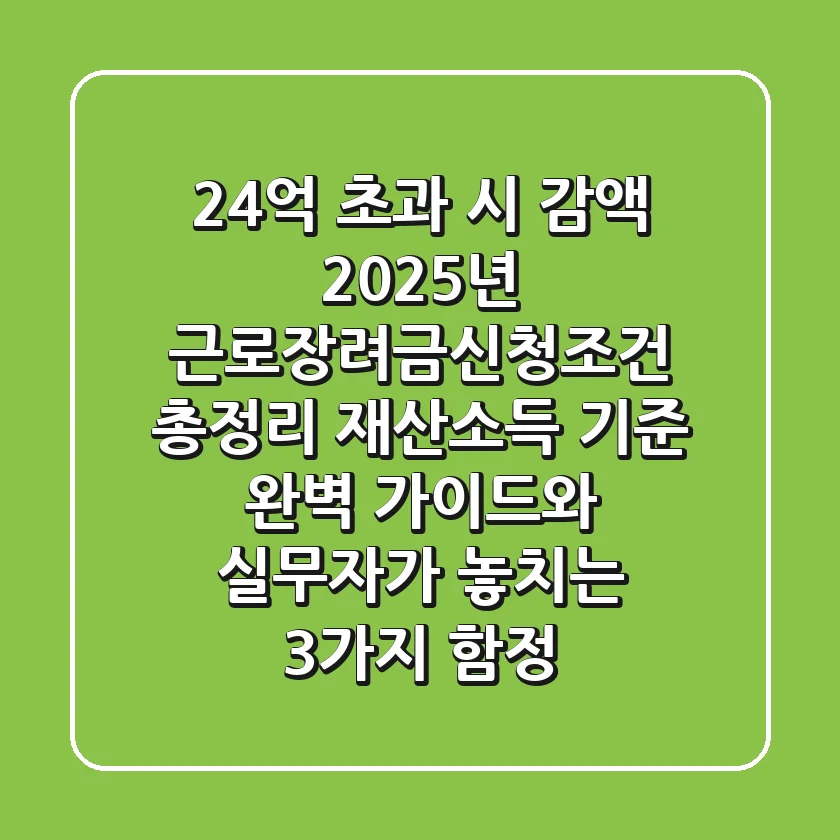 "2.4억 초과 시 감액?", 2025년 근로장려금신청조건 총정리: 재산·소득 기준 완벽 가이드와 실무자가 놓치는 3가지 함정