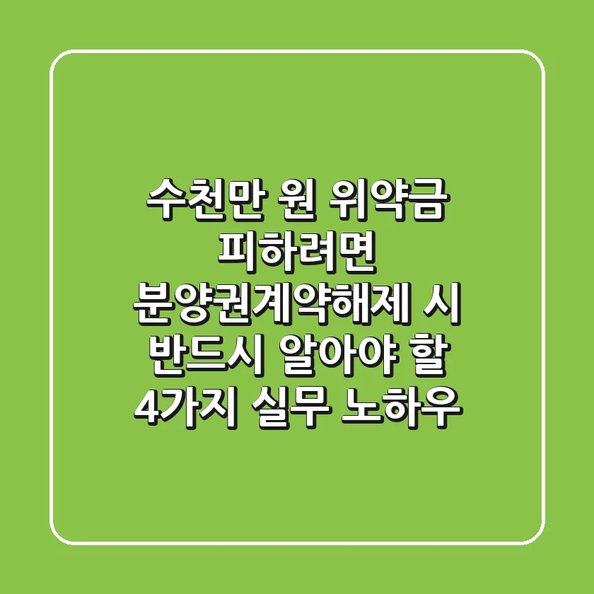 "수천만 원 위약금 피하려면", 분양권계약해제 시 반드시 알아야 할 4가지 실무 노하우