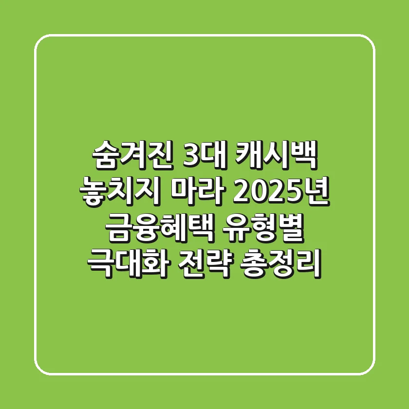 "숨겨진 3대 캐시백 놓치지 마라", 2025년 금융혜택 유형별 극대화 전략 총정리