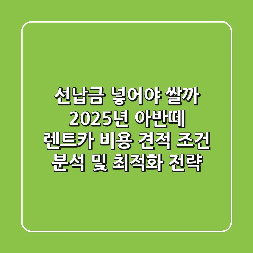 "선납금 넣어야 쌀까?", 2025년 아반떼 렌트카 비용 견적 조건 분석 및 최적화 전략