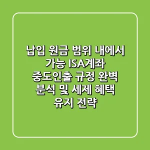 "납입 원금 범위 내에서 가능", ISA계좌 중도인출 규정 완벽 분석 및 세제 혜택 유지 전략