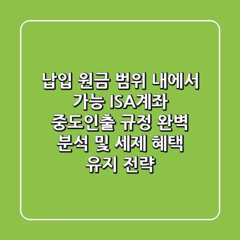 "납입 원금 범위 내에서 가능", ISA계좌 중도인출 규정 완벽 분석 및 세제 혜택 유지 전략