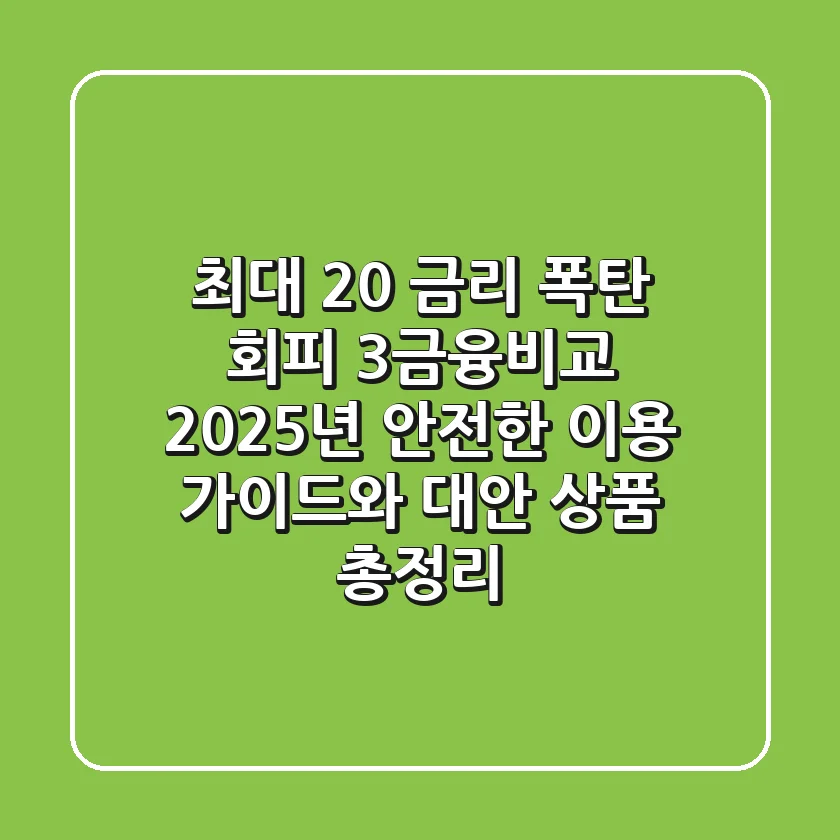 "최대 20% 금리 폭탄 회피", 3금융비교: 2025년 안전한 이용 가이드와 대안 상품 총정리